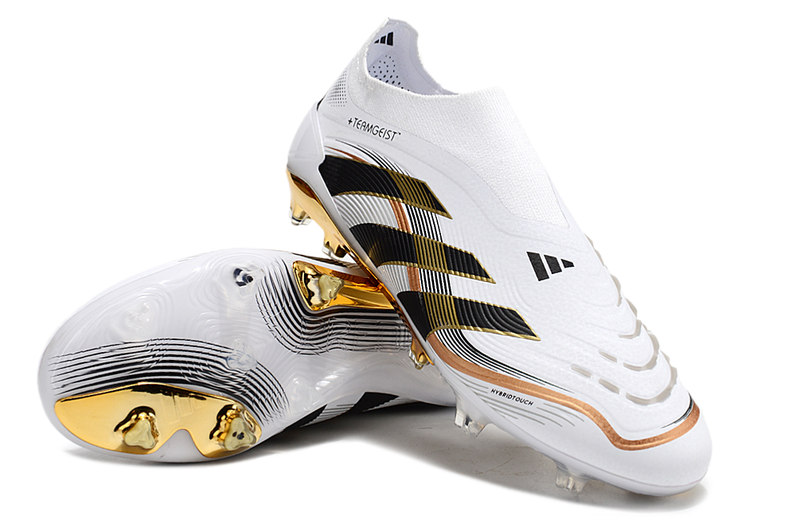 CHUTEIRA ADIDAS PREDATOR TONGUE FG ELITE - Branca/Dourada